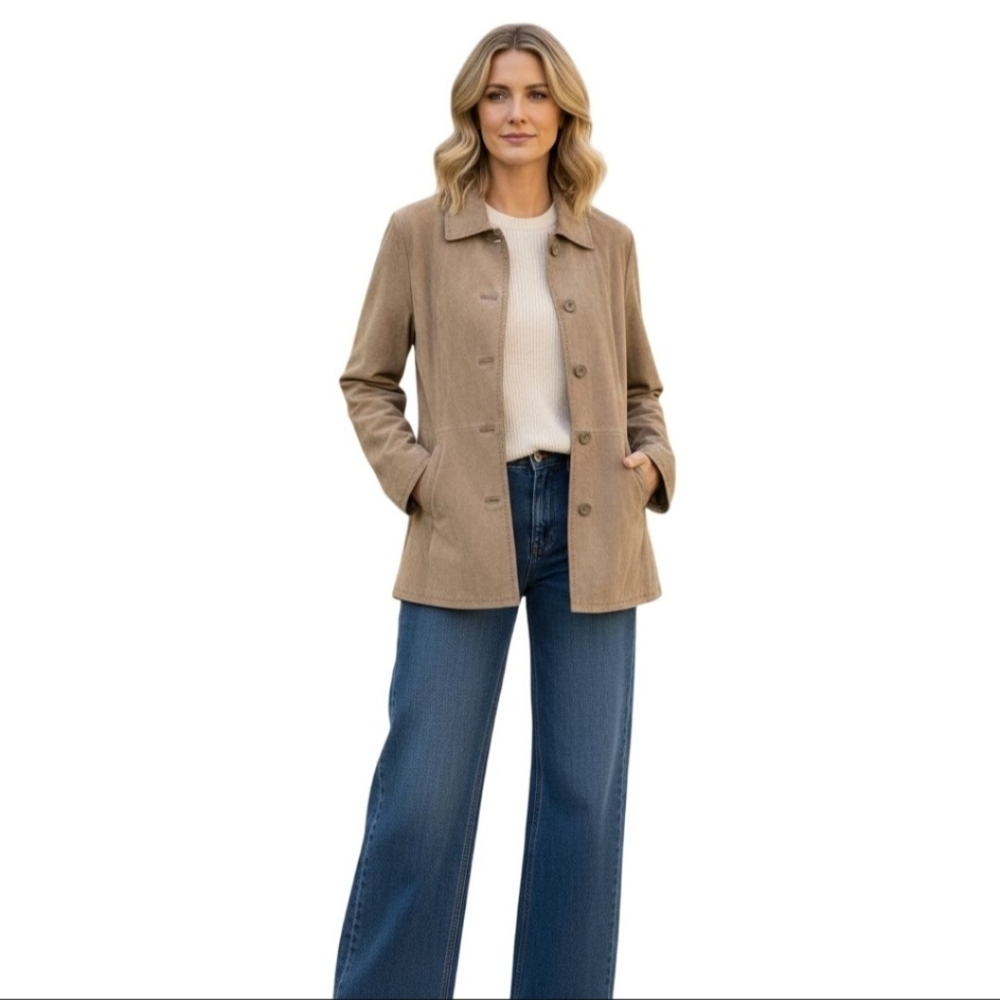 Bernardo Genuine Leather Suede Neutral Beige Jacket Size M